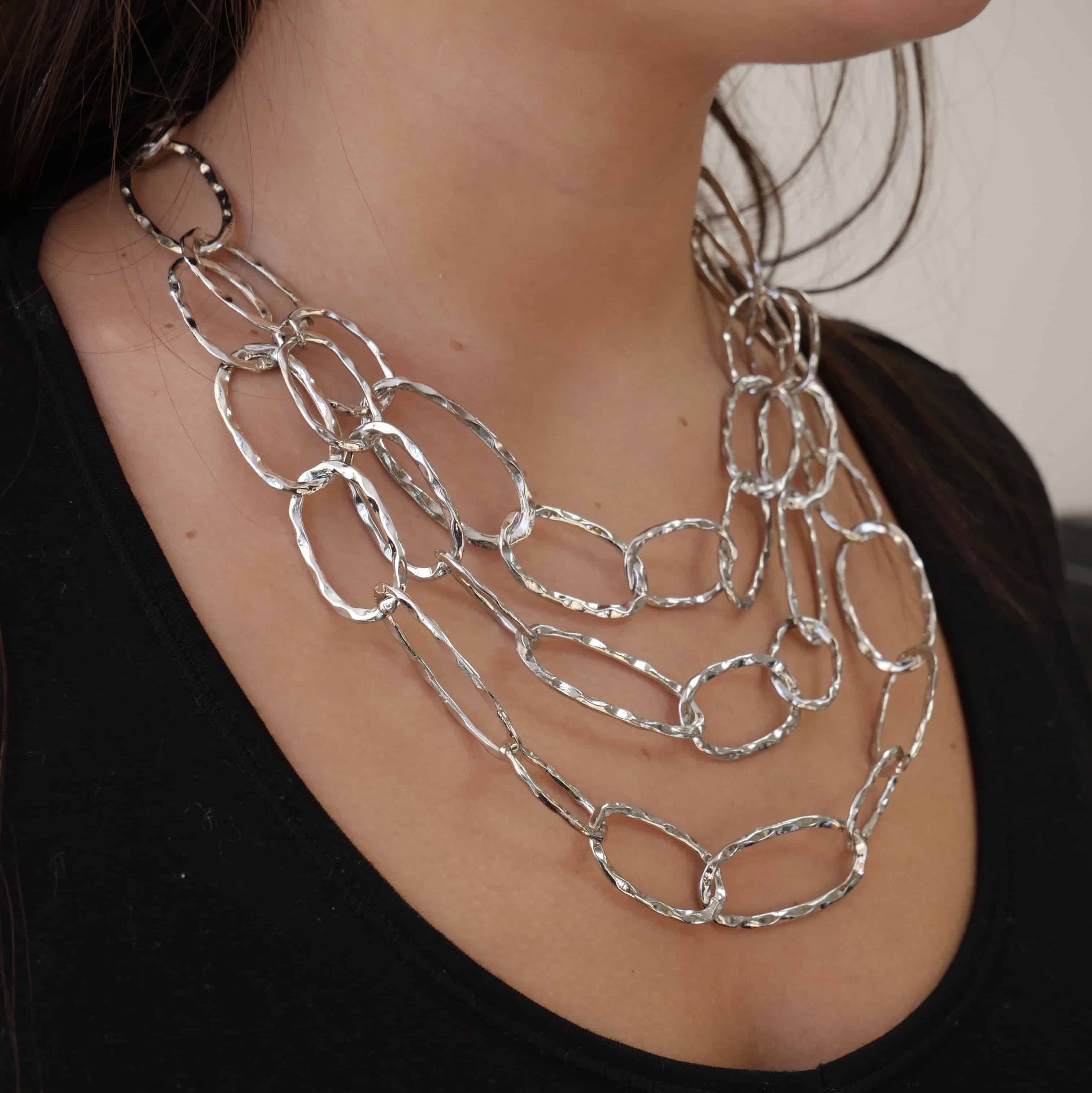 Layered Links Silver Necklace 
