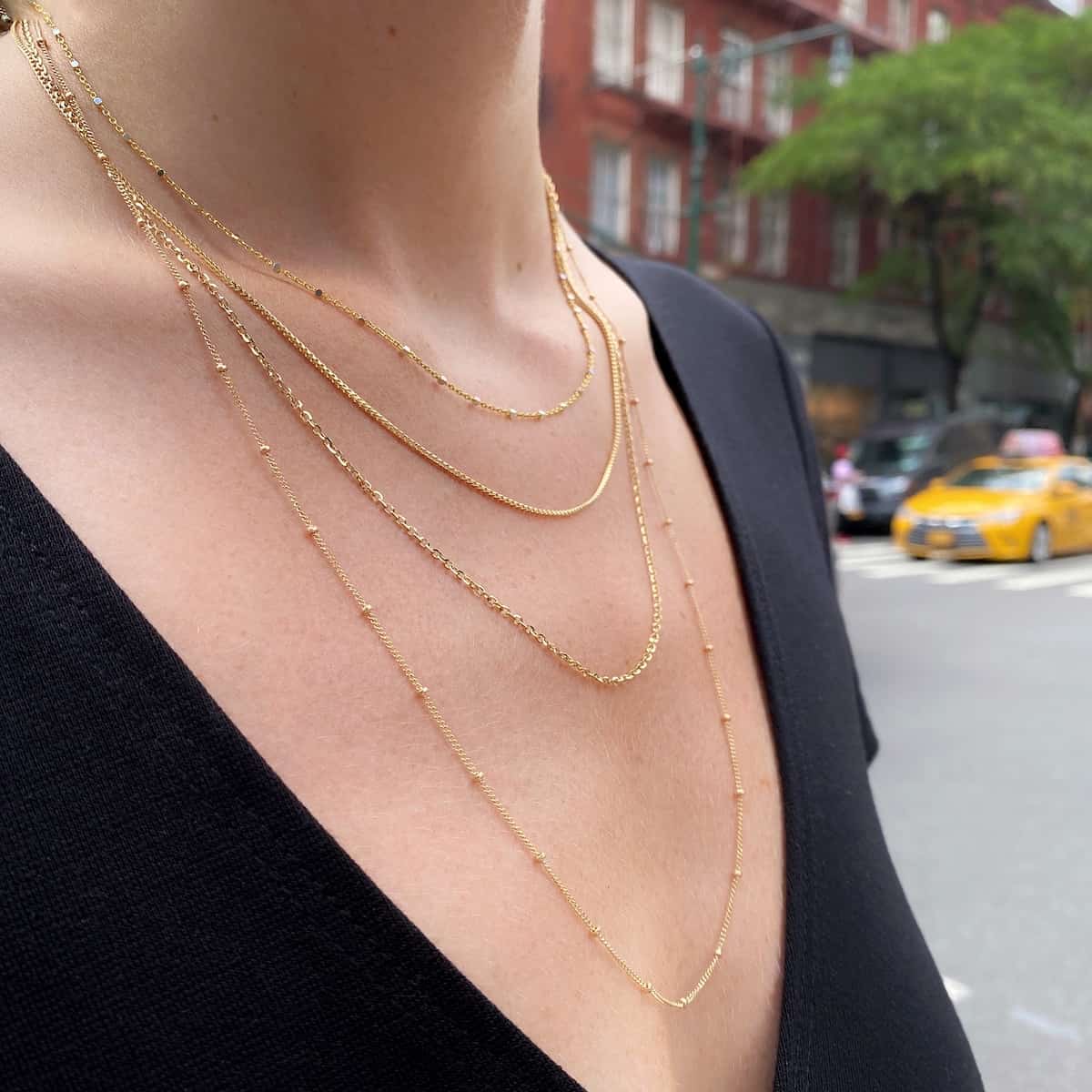 14K Gold Beaded Chain Necklace 
