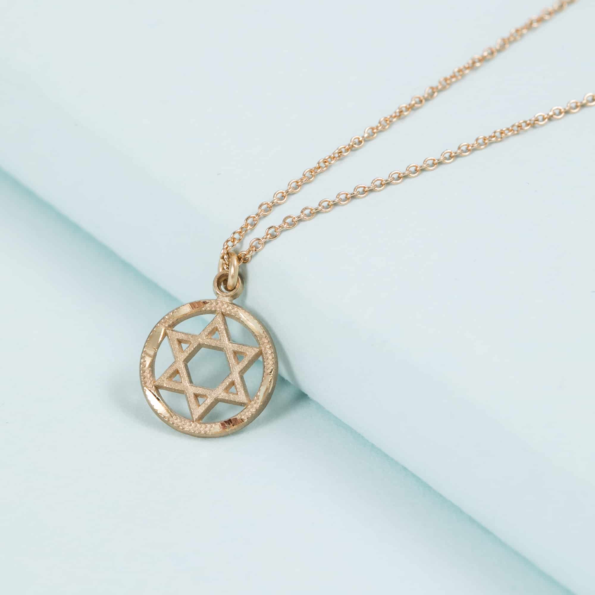 14K Gold Round Star of David Necklace 