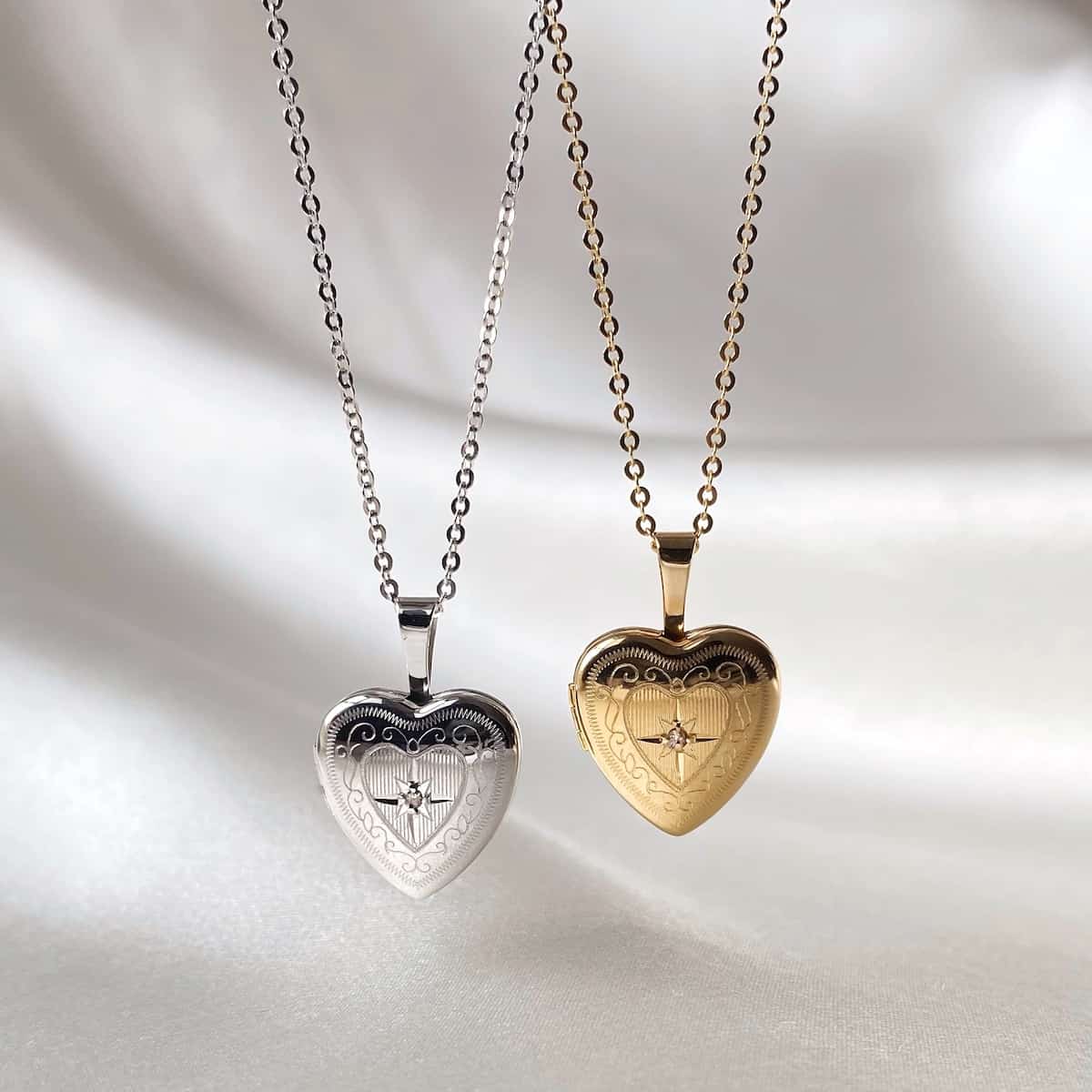14K Gold Diamond Etched Etoile Heart 
