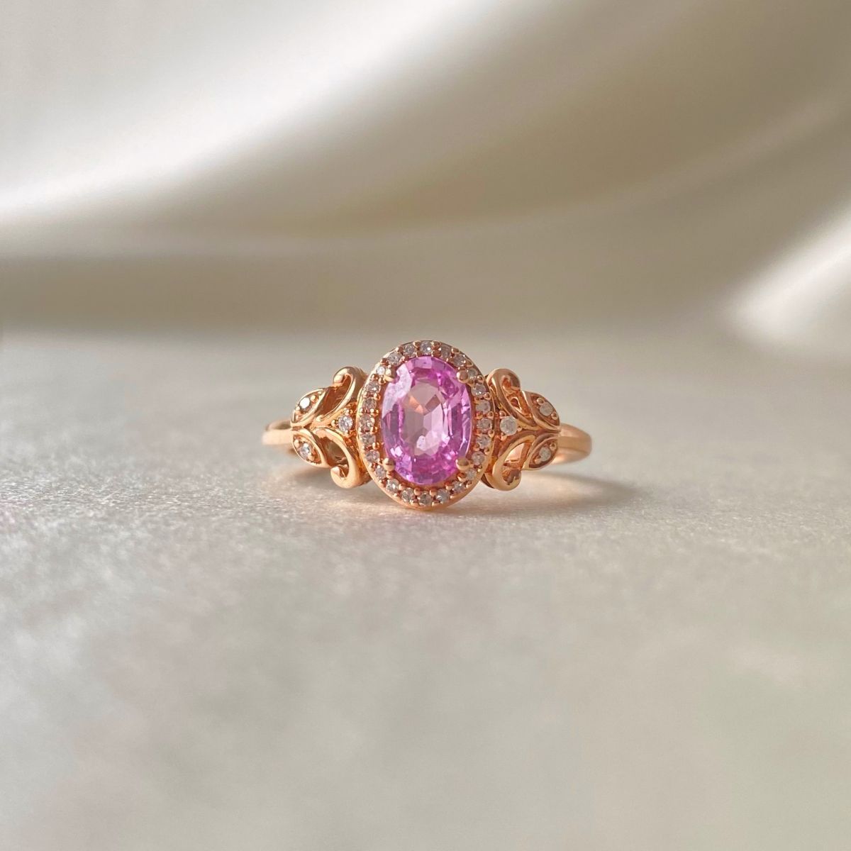 10K ピンクサファイヤ 10K Rose Gold Pink Sapphire Diamond Ring - KTCollection