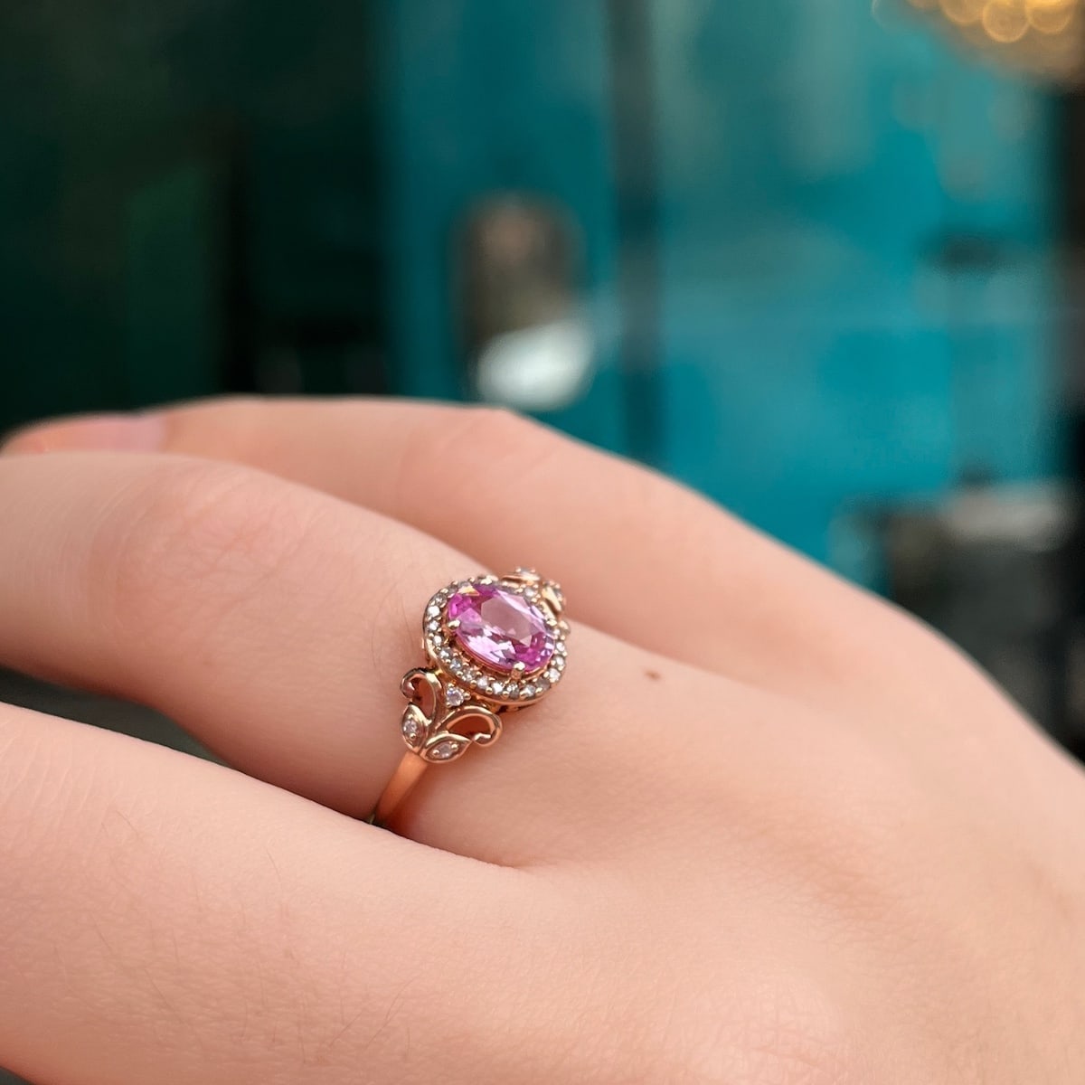 10K ピンクサファイヤ 10K Rose Gold Pink Sapphire Diamond Ring - KTCollection